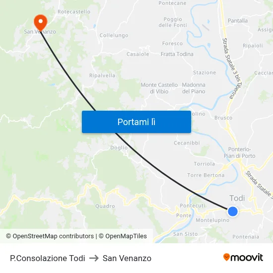 P.Consolazione Todi to San Venanzo map