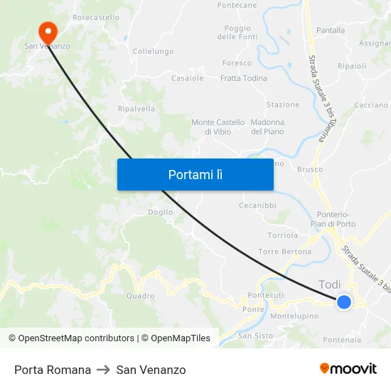 Porta Romana to San Venanzo map