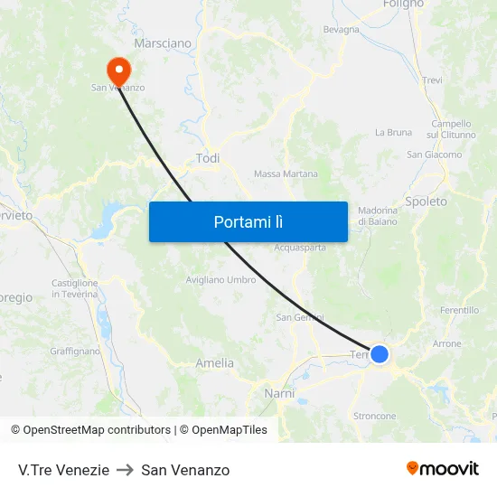 V.Tre Venezie to San Venanzo map