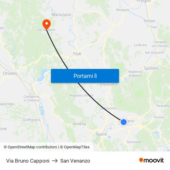 Via Bruno Capponi to San Venanzo map