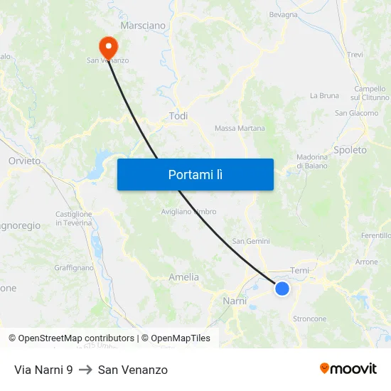Via Narni 9 to San Venanzo map