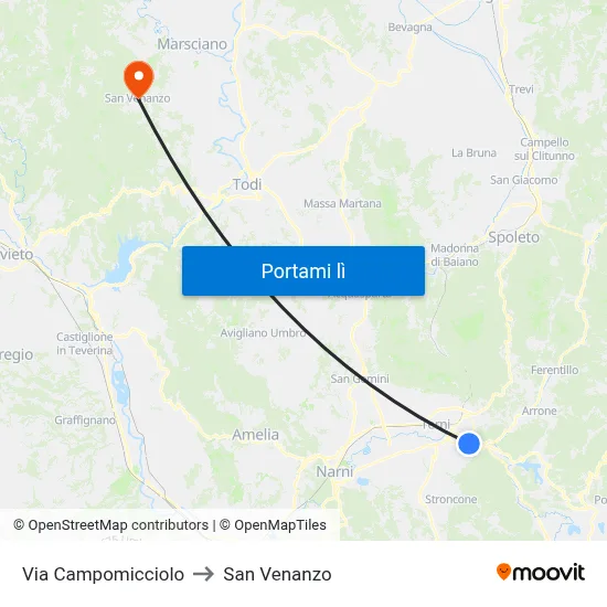 Via Campomicciolo to San Venanzo map