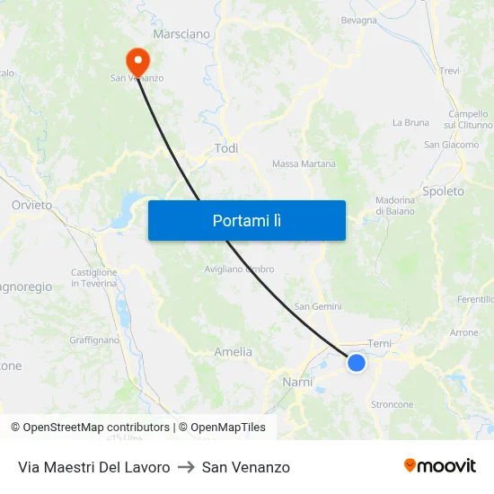 Via Maestri Del Lavoro to San Venanzo map