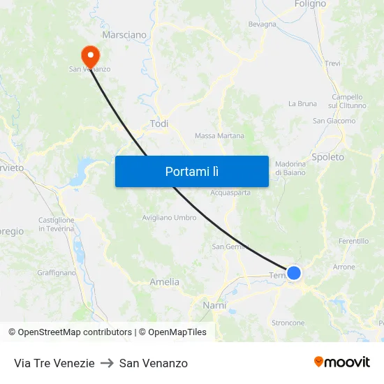 Via Tre Venezie to San Venanzo map