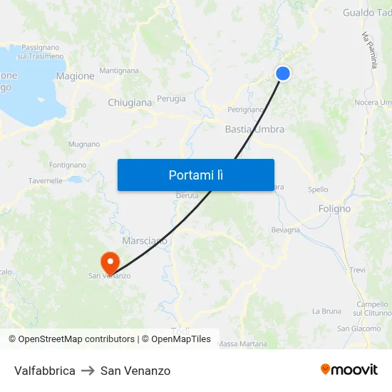 Valfabbrica to San Venanzo map