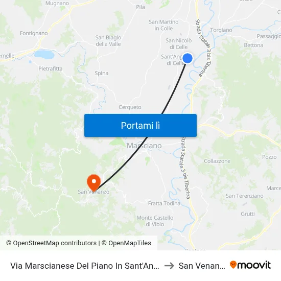 Via Marscianese Del Piano In Sant'Angelo to San Venanzo map