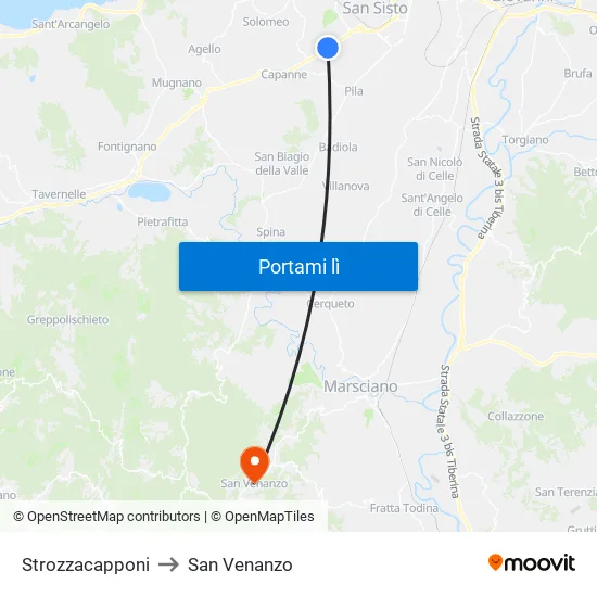 Strozzacapponi to San Venanzo map