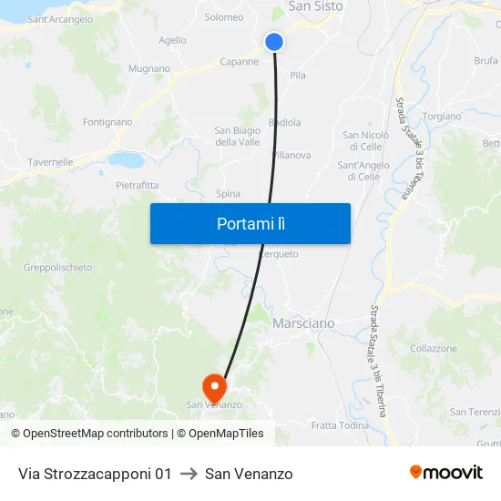Via Strozzacapponi 01 to San Venanzo map