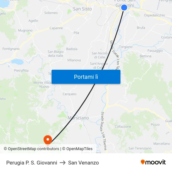 Perugia P. S. Giovanni to San Venanzo map