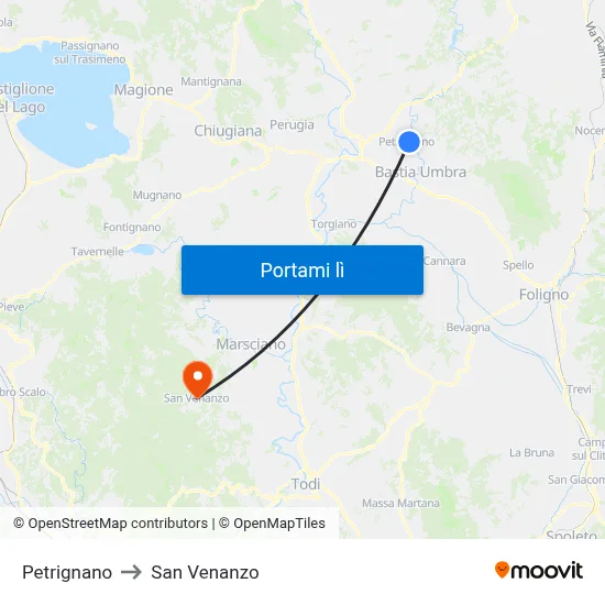 Petrignano to San Venanzo map