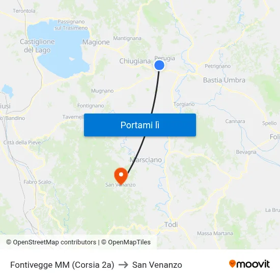 Fontivegge M​M (Corsia 2a) to San Venanzo map