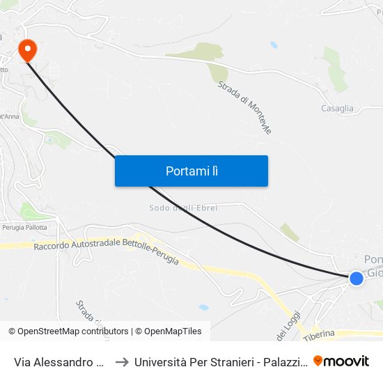Via Alessandro Manzoni to Università Per Stranieri - Palazzina Lupattelli map