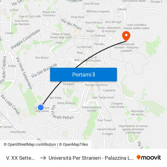 V. XX Settembre to Università Per Stranieri - Palazzina Lupattelli map