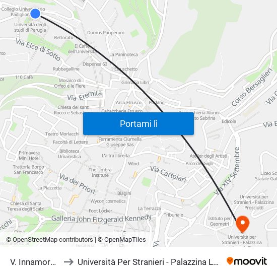 V. Innamorati 3 to Università Per Stranieri - Palazzina Lupattelli map