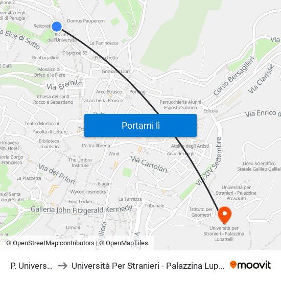 P. Universita' to Università Per Stranieri - Palazzina Lupattelli map