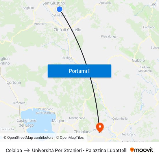 Celalba to Università Per Stranieri - Palazzina Lupattelli map