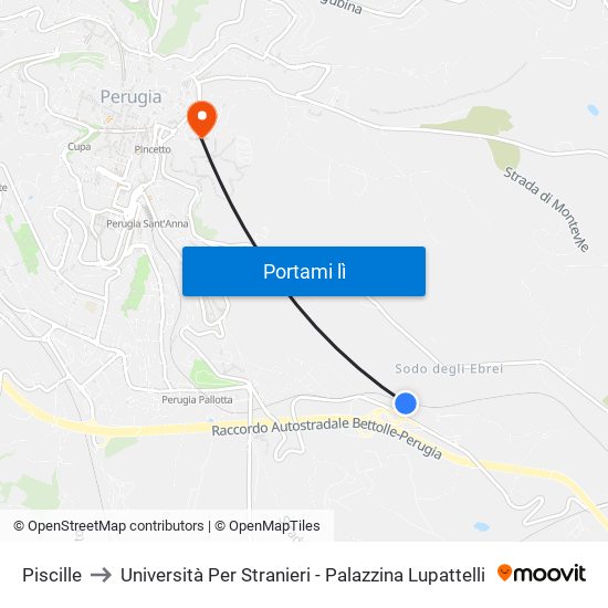 Piscille to Università Per Stranieri - Palazzina Lupattelli map