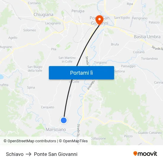 Schiavo to Ponte San Giovanni map