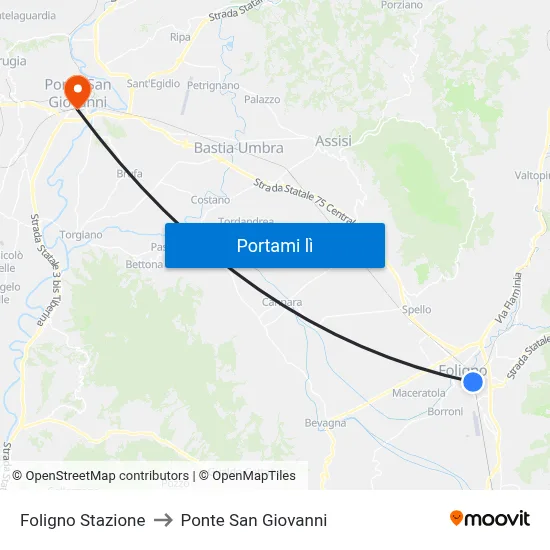 Foligno Stazione to Ponte San Giovanni map
