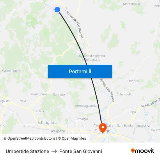 Umbertide Stazione to Ponte San Giovanni map