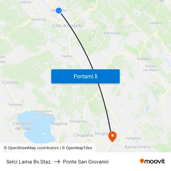 Selci Lama Bv.Staz. to Ponte San Giovanni map