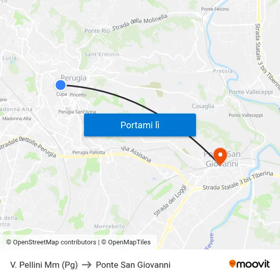 V. Pellini Mm (Pg) to Ponte San Giovanni map