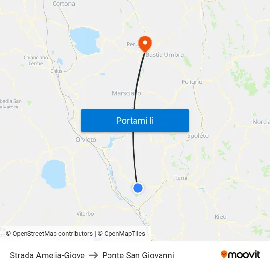 Strada Amelia-Giove to Ponte San Giovanni map