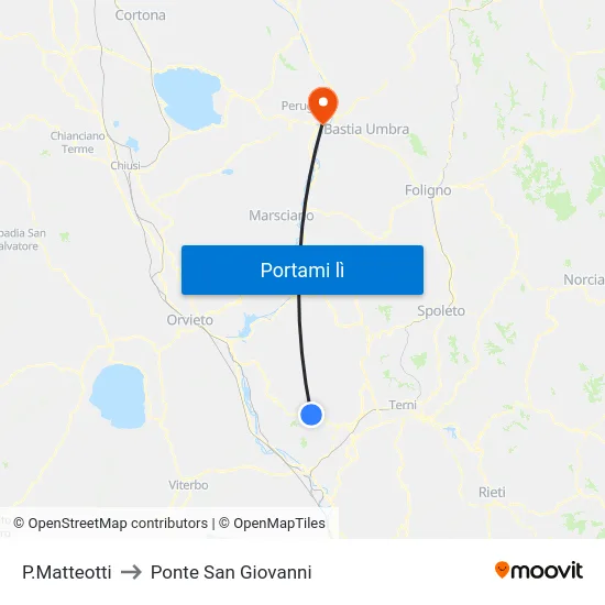 P.Matteotti to Ponte San Giovanni map