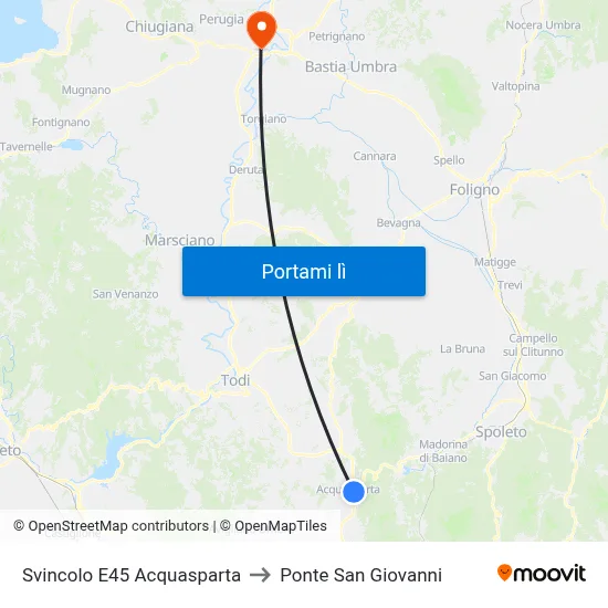 Svincolo E45 Acquasparta to Ponte San Giovanni map