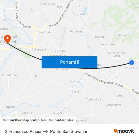 S.Francesco Assisi to Ponte San Giovanni map