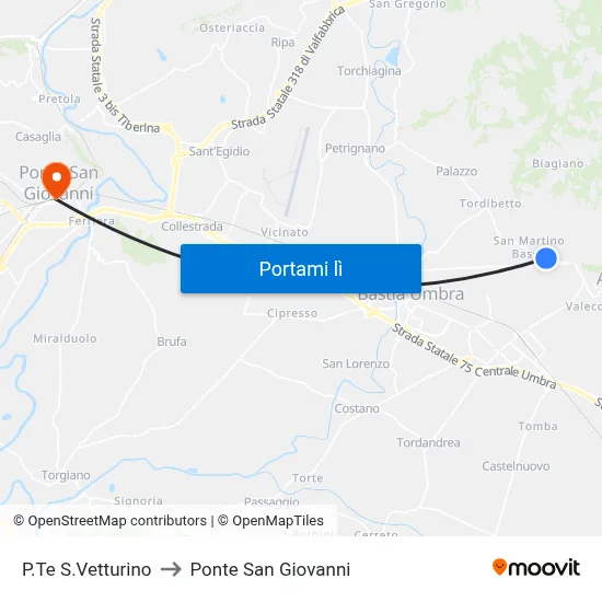 P.Te S.Vetturino to Ponte San Giovanni map