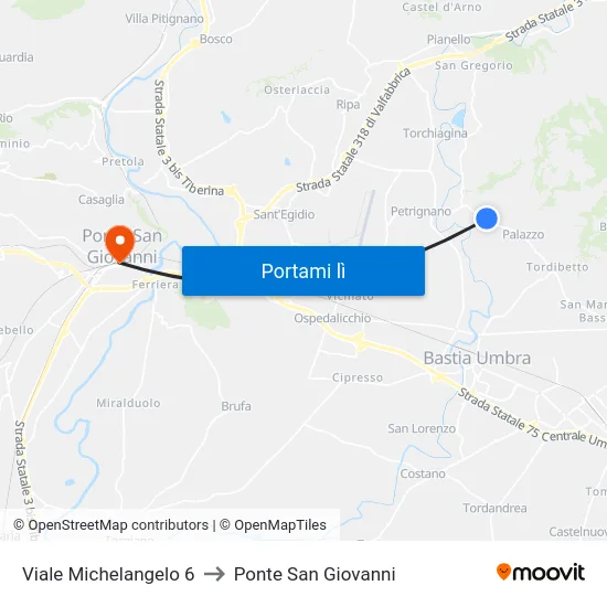 Viale Michelangelo 6 to Ponte San Giovanni map