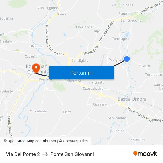 Via Del Ponte 2 to Ponte San Giovanni map