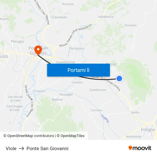Viole to Ponte San Giovanni map