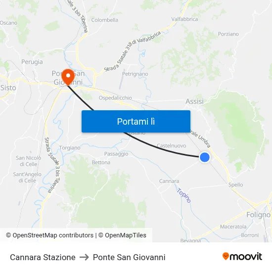 Cannara Stazione to Ponte San Giovanni map