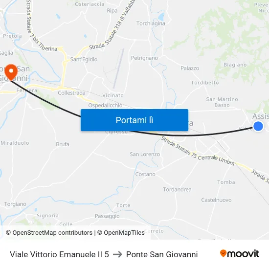 Viale Vittorio Emanuele II 5 to Ponte San Giovanni map