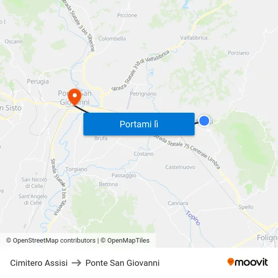 Cimitero Assisi to Ponte San Giovanni map