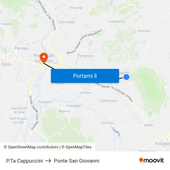 P.Ta Cappuccini to Ponte San Giovanni map