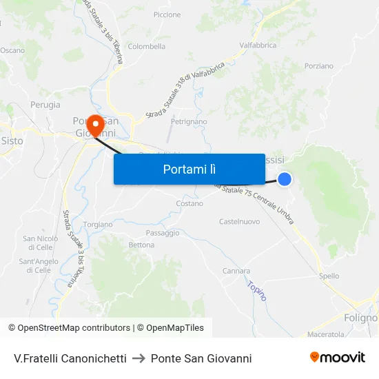 V.Fratelli Canonichetti to Ponte San Giovanni map