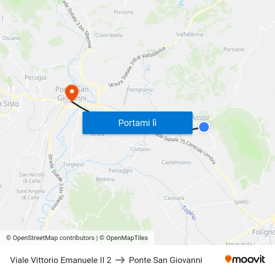 Viale Vittorio Emanuele II 2 to Ponte San Giovanni map