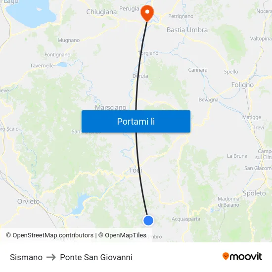Sismano to Ponte San Giovanni map