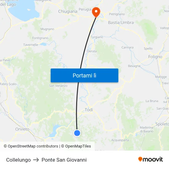 Collelungo to Ponte San Giovanni map