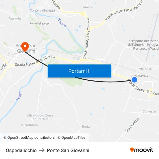 Ospedalicchio to Ponte San Giovanni map