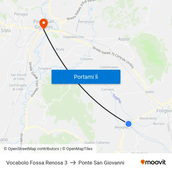 Vocabolo Fossa Renosa 3 to Ponte San Giovanni map