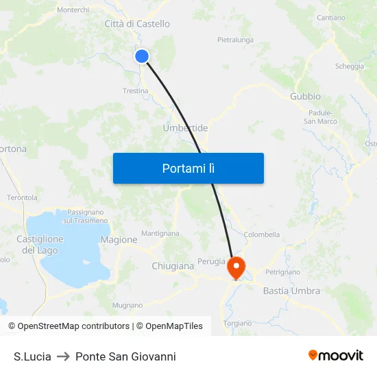 S.Lucia to Ponte San Giovanni map