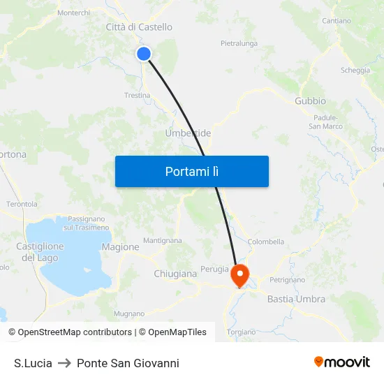S.Lucia to Ponte San Giovanni map