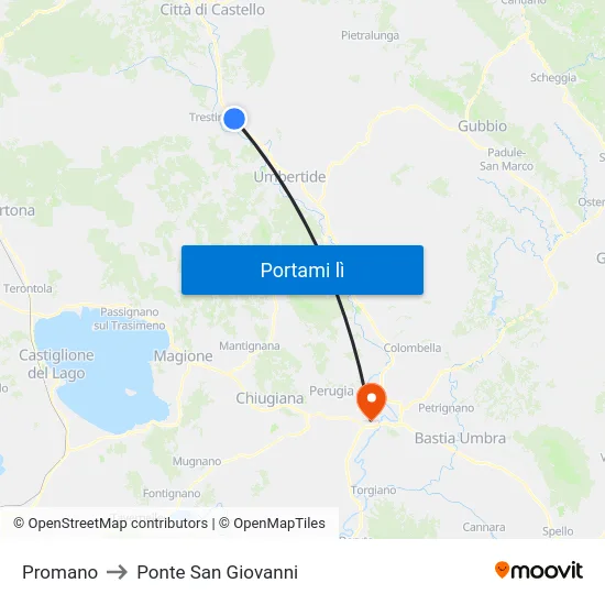 Promano to Ponte San Giovanni map