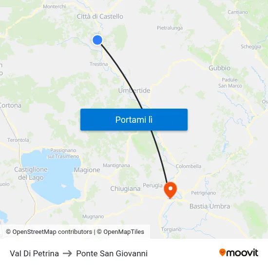 Val Di Petrina to Ponte San Giovanni map