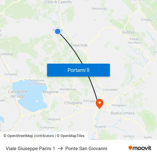Viale Giuseppe Parini 1 to Ponte San Giovanni map