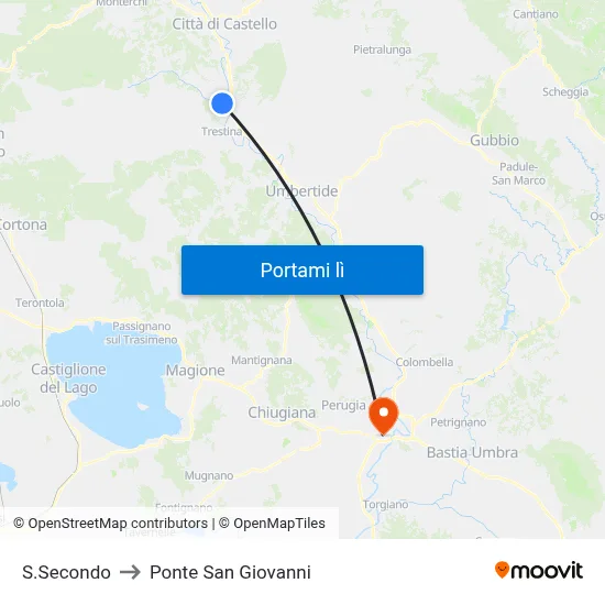 S.Secondo to Ponte San Giovanni map